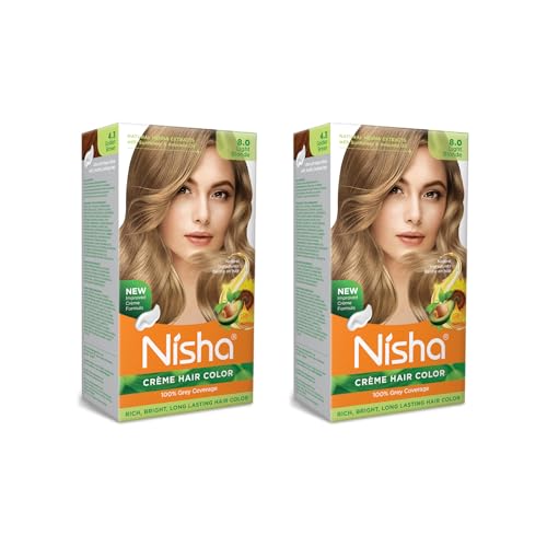 Image of Nisha Creme Hair Color, Permanent Hair Colour Light Blonde, Silky & Shiny 100% Grey Coverage & Ammonia Free Color With Natural Henna Extract, 60G+60Ml
