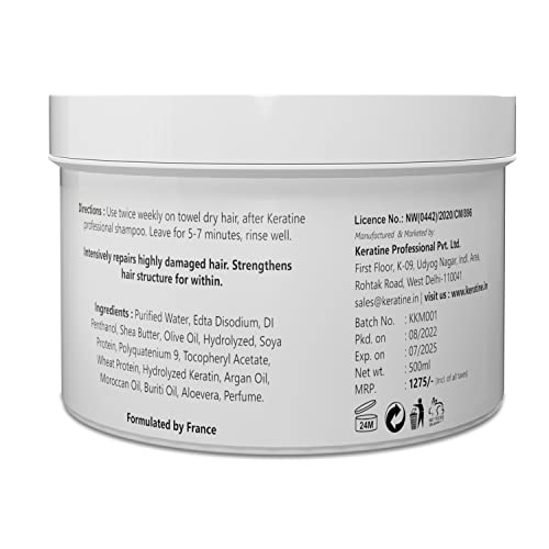 Image of KERATINE PROFESSIONAL Keratin Super Shine Mask 500Ml | Infused With Keratin And Wheat Protein For Dry Damaged And Chemically Treated Hair | Sulphate And Paraben Free | Made In India (500 Ml),1 Count