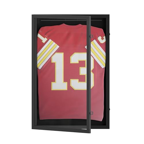 HBCY Creations Matte Black Jersey Frame Display Case - 24x36 Premium Shadow Box with Anti-Theft Lock, Acrylic Window, Solid Wood Frame, Fits, Includes Hanger and Hanging Hardware