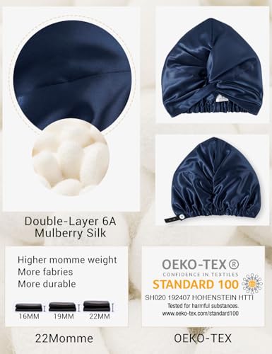 Bonnet de nuit en soie de mûrier double couche protection cheveux élastique - 2