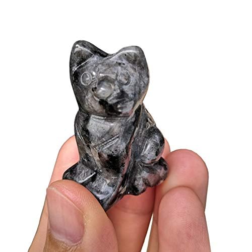 Manekieko 2 Pcs Natural Black Labradorite Pocket Carved Lucky Cat Crystals and Healing Stones Figurines Collectibles,38mm Room Decor Gemstone - Image 2