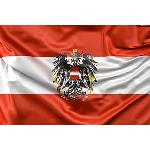 Cosymate Austria Flag with Eagle Austrian Flag Österreich Flagge mit Adler 90x150cm with Brass Grommets, Vivid Color, UV Fade Resistant, Canvas Header, Double Stitched, Austrian National Flag, 3x5ft Cover