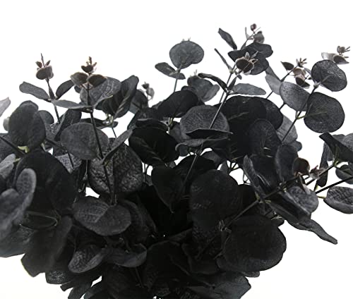 Hananona 6 Pcs Artificial Black Eucalyptus Stems, 14" Eucalyptus Leaves Branches Bouquet For Flower Arrangement Diy, Black Silk Flowers For Home Halloween Farmhouse Decor (Black, 6) #TOP3