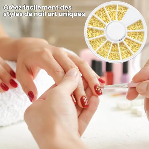 YUZNA 1 pièce Micro Bille Perle Beads Ongle Nail Art Perle Ongle Bijoux Nail Art Ongles Manucure(Or) – vue 6