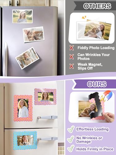 Image of 12Pcs Magnetic Picture Frames for 4 inchx6 inch Photo, Locker Accessories for Girls | 6 Colors, Cute Back to School Gifts, Classroom Decorations Supplies, Refrigerator Decor, Daisy
