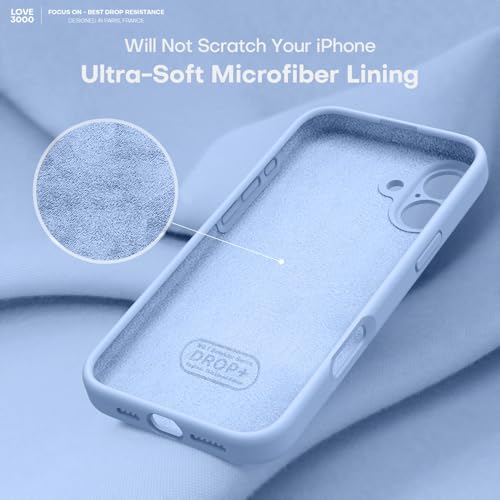 Image of LOVE 3000 Designed for iPhone 16 Case, Premium Silicone with [Soft Anti-Scratch Microfiber Lining] Shockproof Protective Phone Case for Men Women Girls 6.1 inch, Light Blue