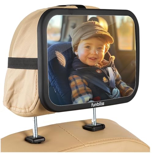 Funbliss Baby Car Mirror + 2-Pack Car Window Shades Bundle -100% Shatterproof, Wide Angle Convex