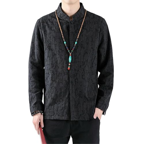 Chemise en lin jacquard haut de gamme pour homme coupe style chinois traditionnel à manches longues