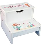 Personalized Mermaid Princess White Childrens Step Stool with Storage
