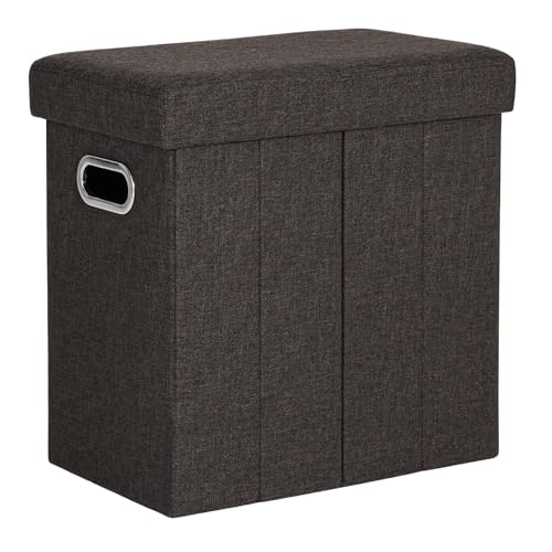 COSYLAND Puff Almacenaje 40L, Banco Almacenaje, Capacidad de Carga 200 kg, Tapizado Lino, Baúl para Dormitorio, Salón, Entrada, Organizador Multifuncional, Plegable, Marrón Oscuro, 42x27x42cm