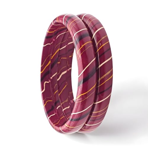 Image of Traditional Rajasthani Lac Bangles for Women and Girls, Jaipuri Lahariya Design Lakh Lah Kada, Multicolor Striped Pattern, Red Green Maroon Sky Blue Pink Purple Yellow Grey Set of 2