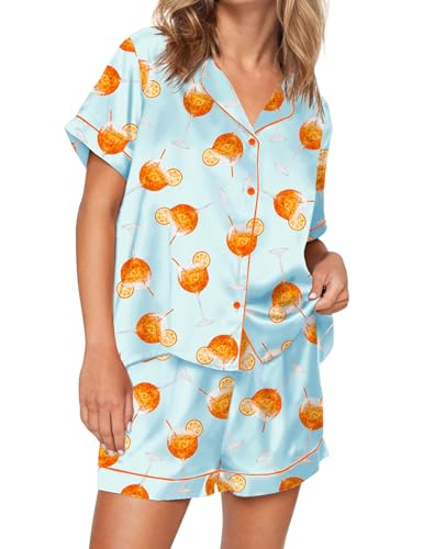 Image of SHESHOW Satin Pajamas for Women Set Preppy Animals Pjs Short Sleeve Shorts 2 Piece Loungewear Sets XS-XXL