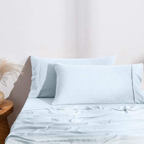 Dreamaker Superfine Washed Microfiber King Pillowcase Super Soft Microfibre All Season Breathable and Warm Wrinkle Resistant Machine Washable - Twin Pack Ice Blue