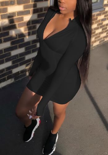 Front Zipper Bodycon Dress Party Long-Sleeve Club Dresses - Image 5