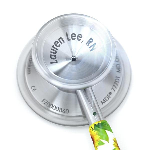 Engravable -MDF Sunflower Silver MD One Epoch Lightweight Titanium Personalized Custom Stethoscope, Sunflower Tube, Silver Chestpieces-Headset, MDF777TF-ENGRAVING