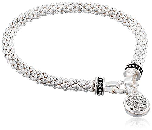 NINE-WEST-Womens-Silvertone-Crystal-Pave-Circle-Stretch-Bracelet