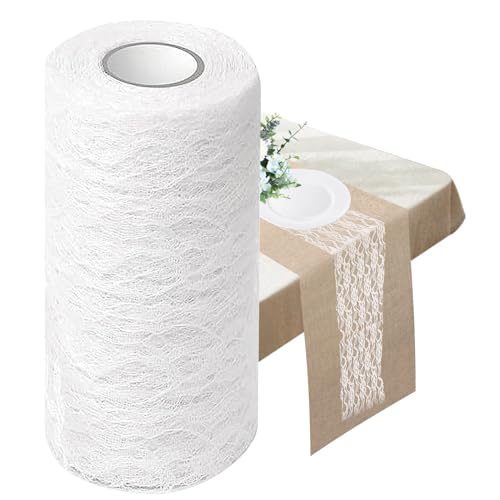 TECHEEL Lace Tischtuch 15cm*22m Tischläufer Spitze LaceTischtuch Retro Spitze Tischläufer Weiß Vintage Hochzeitsdeko für Zeremonie-Festival-Ereignis-Tabellen-Hochzeits-Dekorationen