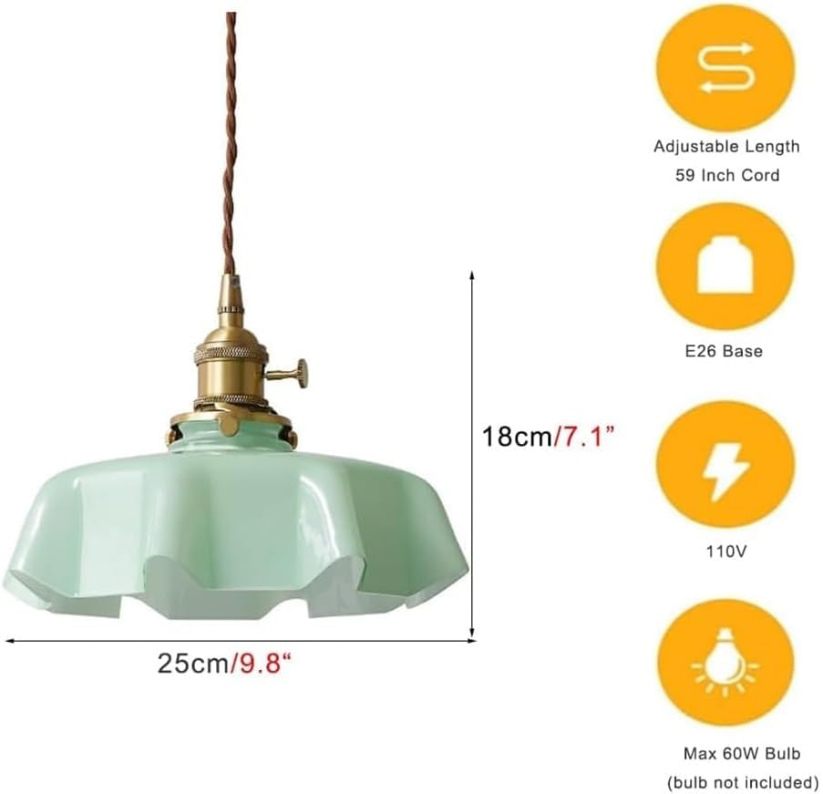 Retro francuski kremowy kształt kwiatu szklany wisiorek oprawy oświetleniowe 2 szt. kolorowa lampa klosz mosiężna lampa wisząca, do jadalni salonu (zielona)