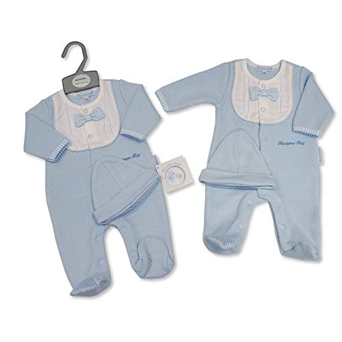 My Little Chick Baby Boys Mock Bow Tie Quilted All in One with Hat