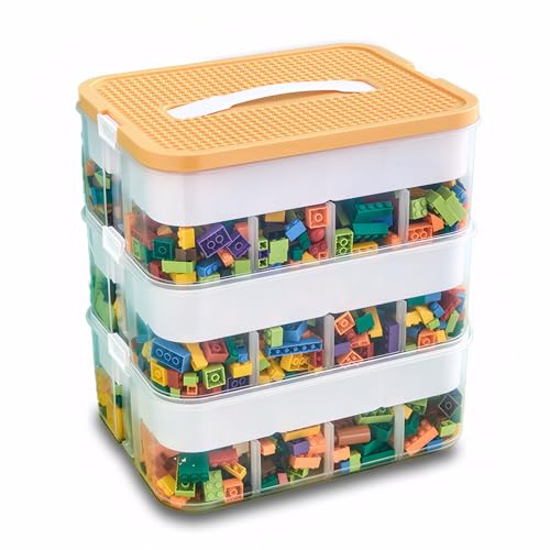 Kongming Boite Rangement avec Couvercle Plastique pour Lego Briques, Enfant Jouets Empilable Organiseur Transparent avec Compartiments pour Ranger les Jouets