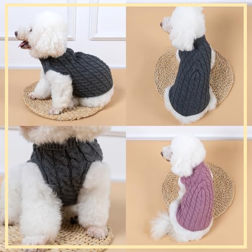 HTTDSLF 2 in 1 Hundepullover Welpenpullover Rollkragenpullover Warmer Wintermantel für kleine bis große Hunde Katzen (M, Grau/Rosa)