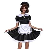 GOceBaby Women Maid Black White Shiny Satin Lockable Dress Uniform Crossdresser (X-Large)