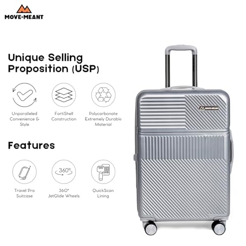 Image of Move-Meant VoyageWare Small Cabin Suitcase 55 Cm 8 Wheels Number Lock Poly Carbonat Silver Trolley Bag for Men & Women | 360 Degree Wheeling System Luggage | Trolley Bags for Travel