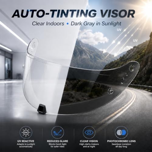 Image of PSLER Photochromic Shatterproof Helmet Visor for R330 T520 ST1400 R1 391 | Impact-Resistant ,UV400 Protection, Motorcycle Tinted Face Shield for R330 T520 ST1400 R1 Air 391,Visor Replacement