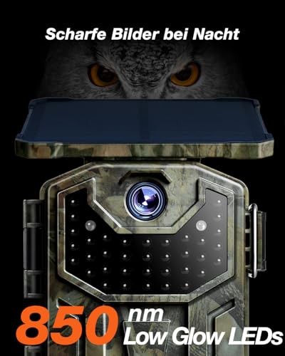 iZEEKER Solar Wildkamera 4K 30fps 48MP, Wildtierkamera mit 2600 mAh Akku, Wildkamera mit...