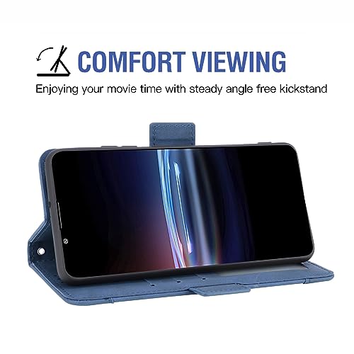 Asuwish Compatible with Sony Xperia Pro I Wallet Case and Tempered Glass Screen Protector Card Holder Stand Leather Flip Cell Accessories Phone Cover for Experia Xperiapro ProI Women Men Blue - Image 3