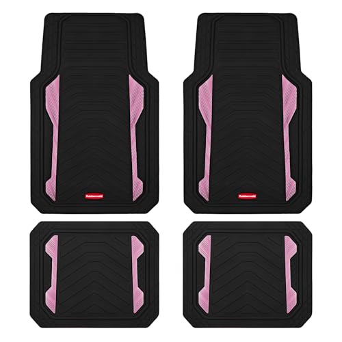 Rubbermaid Car Floor Mat Heavy Duty All-Weather Car Mats Full Set with Dual-Tone Pink Aluminum Inserts Universal Fit Anti-Slip Backing Trim-to-Fit for Most SUV Sedan Van