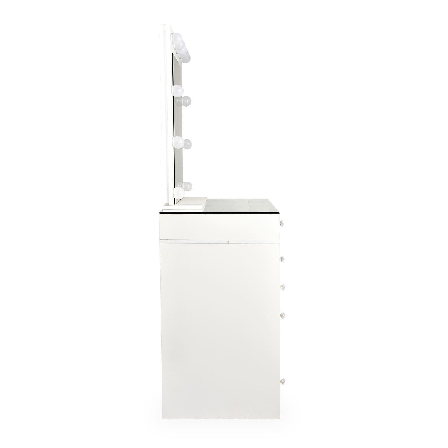 Menzzo Coiffeuse Probeauty 120 cm avec Miroir LED Lumineux – 13 tiroirs – Plateau en Verre – Table de Maquillage Design Moderne avec Grand Rangement – Meuble Coiffeuse Blanc