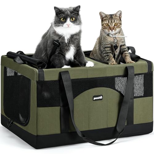 pecute Katzentransportbox für 2 Katzen Katzentasche Transporttasche Stabiler Haustier Tragetasche, Transportbox Katze Faltbar Tasche für Katzen und...