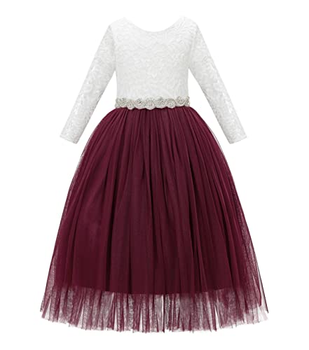 A-Line V-Back Lace Junior Formal Dresses for Flower Girls with Sleeves 290R