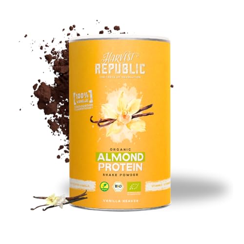 HARVEST REPUBLIC Bio Mandelprotein Pulver Vanille mit echter Vanille | 320 g veganes Proteinpulver | bis zu 14 g Protein pro Portion | Proteinpulver ohne Zusatzstoffe