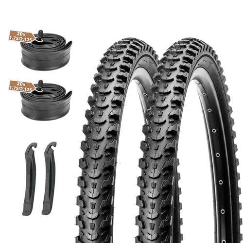 MOHEGIA Mountain Bike Tires Set: 2 Pack 20x2.125 Inch Folding MTB Tires Replacement and Pair 20 Inch Schrader Inner Tubes with Tire Levers for Off-Road Cycling