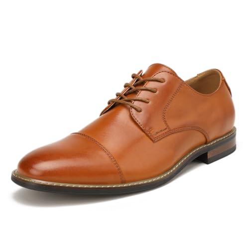 Image of Men Dress Shoes Formal Wingtip Lace Up Latex Insole Oxford Business Wedding Leather Derby Shoe(Brown Pu 9.5)