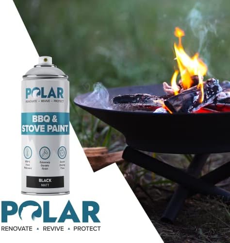 Polar BBQ & Stove Spray Paint - Matt Black 1 x 400ml - Heat Resistant Barbeque Paint - Up to 650°C - Garden BBQ, Stoves, Firepits, Fireplaces & Metal Surfaces - Indoor & Outdoor - Packaging May Vary