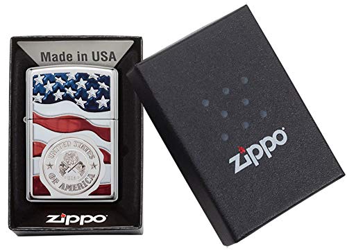 Image of Zippo America Stamp on Flag High Polish Chrome Pocket Lighter