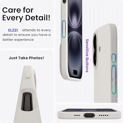 Image of Elzzi Microfiber Logo Cover Compatible for iPhone 16 Case Liquid Silicone Cases Full Body 4 Layer Protective Covers Shockproof Back Cover (Stone)