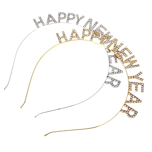 Beaupretty 2PCS Creative Rhinestone Letter Hair Hoops Elegant HAPPY NEW YEAR Headband Decors Cover
