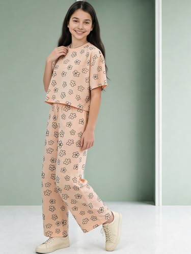 Image of Li'l Tomatoes Girls Cotton Night Suit Set | 100% Cotton Summer Co-Ord Set | Half Sleeve T-Shirt & Full Length Pajama | Soft & Breathable Printed Clothing Set | 9-16 Years