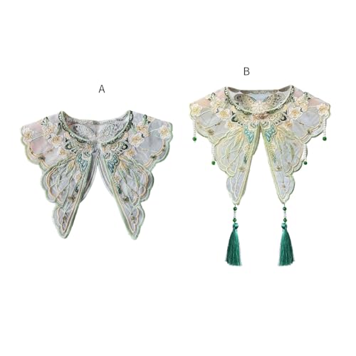 Women Girls Chinese Embroidered Butterfly Flower False Collar Pearl Tassels Small Yunjian Shawl Scarf for Dresses3