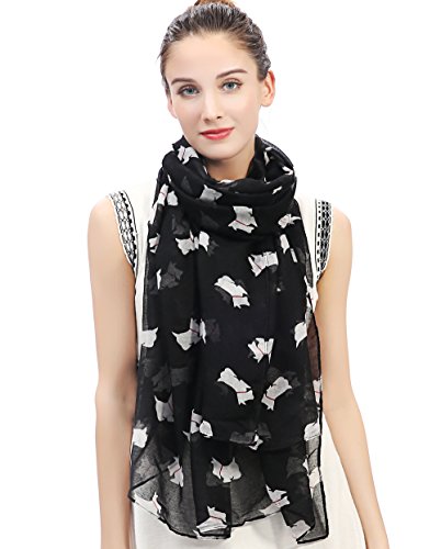 Scottish Terrier Scottie Dog Print Women's Scarf Shawl Wrap Lightweight