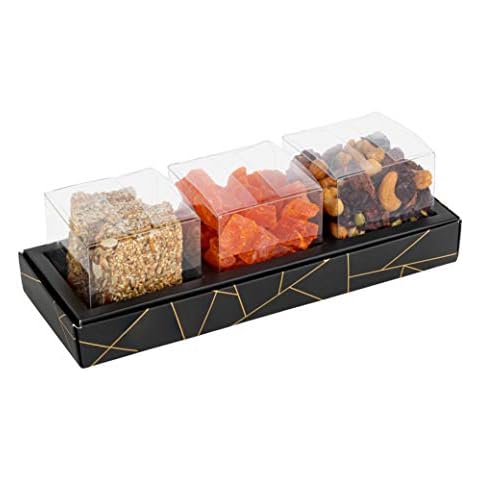 Hammont Clear Plastic Gift Boxes - 6 Pack - 3 Square Shaped Clear Boxes with Rectangle Tray | Treat Boxes Perfect for Pastries, Cookies, Cupcakes, and Party Favors (Black, 11” x 3.9” x 1.3”) Cover