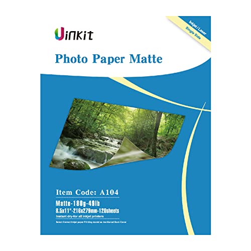 Uinkit 120 Sheets Presentation Paper Matte 8.5X11 Inkjet 48Lb 180Gsm Single Side Printable Photo For All Dye Ink Inkjet Printers #TOP2