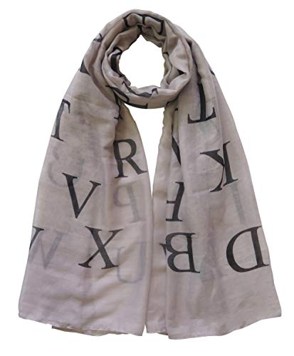 Lina & Lily Alphabet ABC Letters Print Scarf Shawl Wrap Lightweight (Beige)