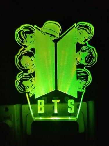 Image of 3D Optical Illusion BTSBTS6 Acrylic Night Lamp, 7 Colors RGB Auto Color Changing Led Plug and Play Night Light Lamp (Acrylic, Multi Color, Pack of 1) (BTSs6)