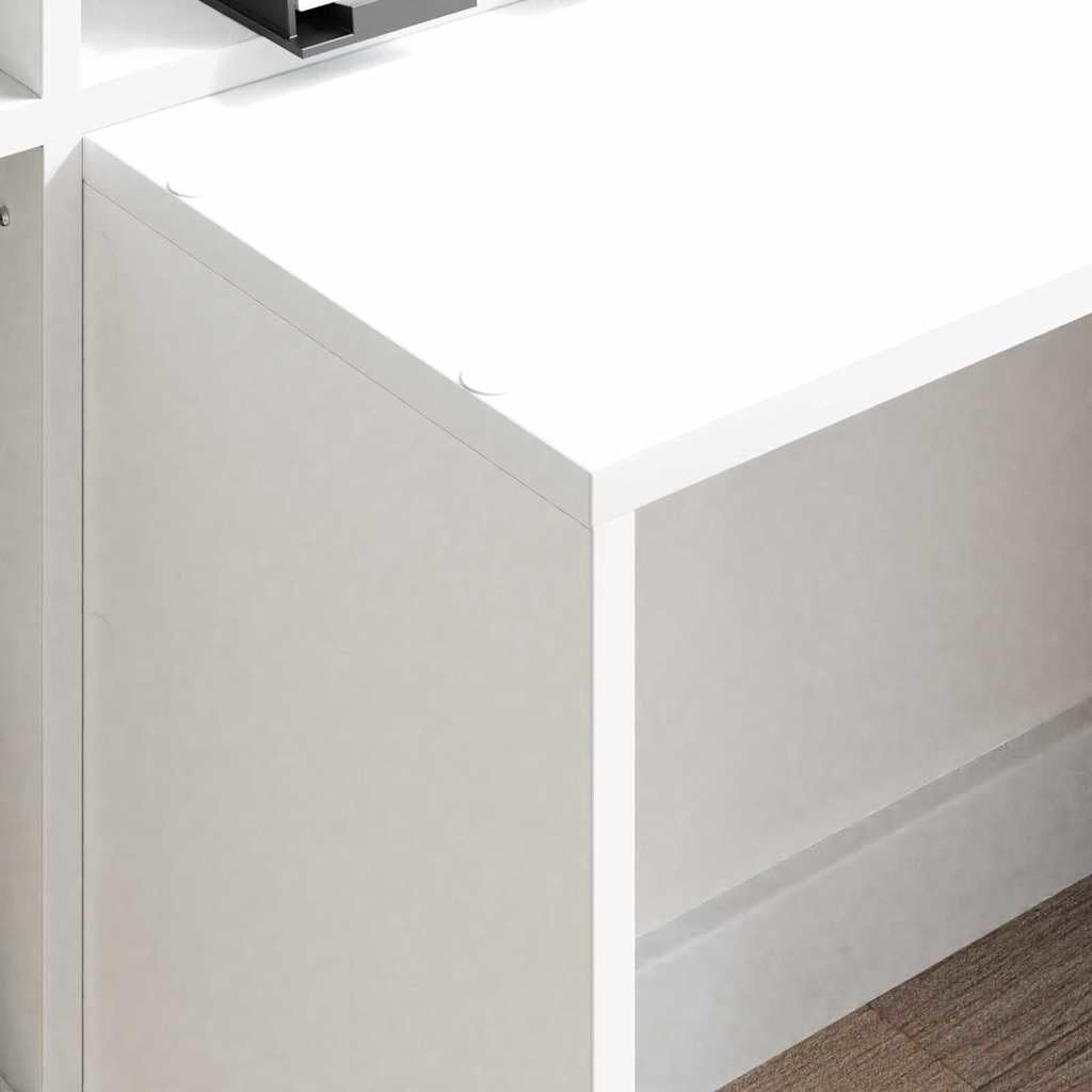 Scrivania bianca con ripiano in legno, 138,5 x 55 x 143 cm, 4 ripiani, scrivania per computer, tavolo da lavoro, scrivania da ufficio, per PC, laptop, home office, salvaspazio e durevole, per