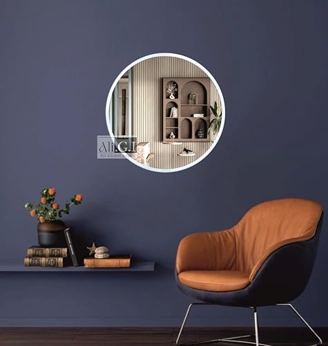 Image of Ali.G.I - Vanity Wall Mirror with White Frame in 18 inch / / Elegant Round 18 Inch Mirror for Bathroom, Bedroom, Living Room, Entryways, Office, Retaurant (White, 18 Inch)